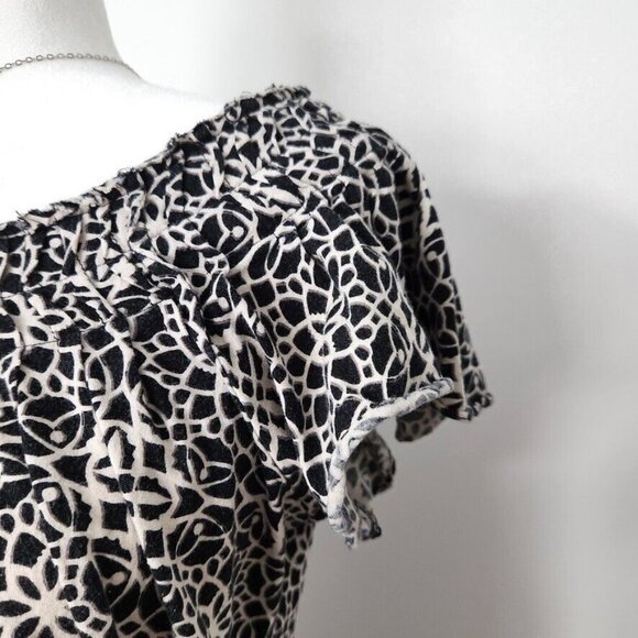 Vtg Y2K Flutter Sleeve Blouse Large Pima Cotton Modal Black White Lattice Print - Picture 12 of 14